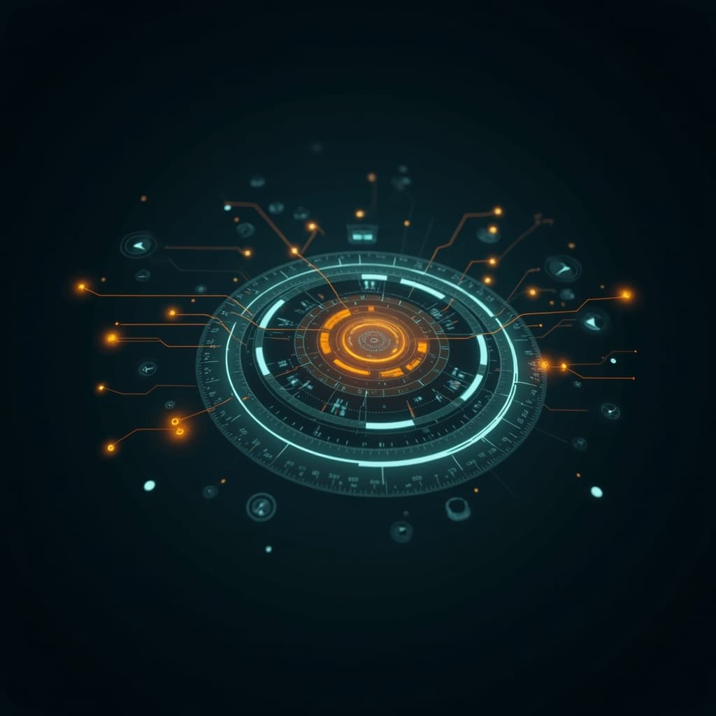 Futurystyczny interfejs AI z holograficznymi strumieniami danych