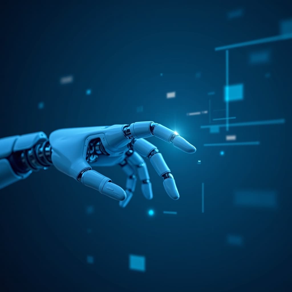 Robotyczna ręka dotykająca cyfrowego interfejsu